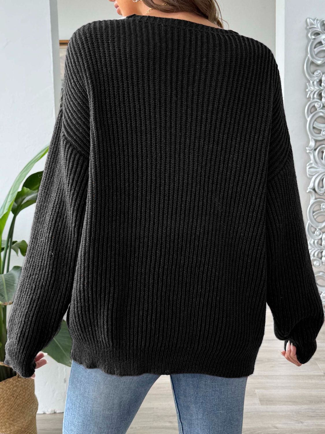 Contrast Dropped Shoulder Long Sleeve Sweater - Luxe4Everyday Sweater