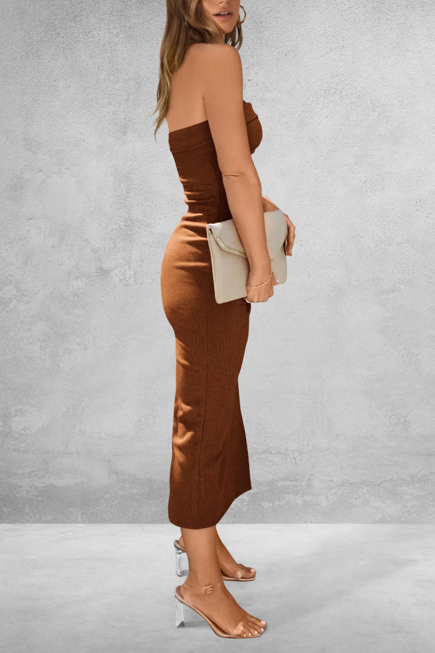 Slit Tube Midi Dress - Luxe4Everyday Brown / S Dress