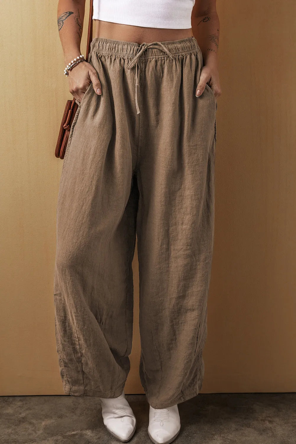 Drawstring Wide Leg Pants - Luxe4Everyday Taupe / S Pants