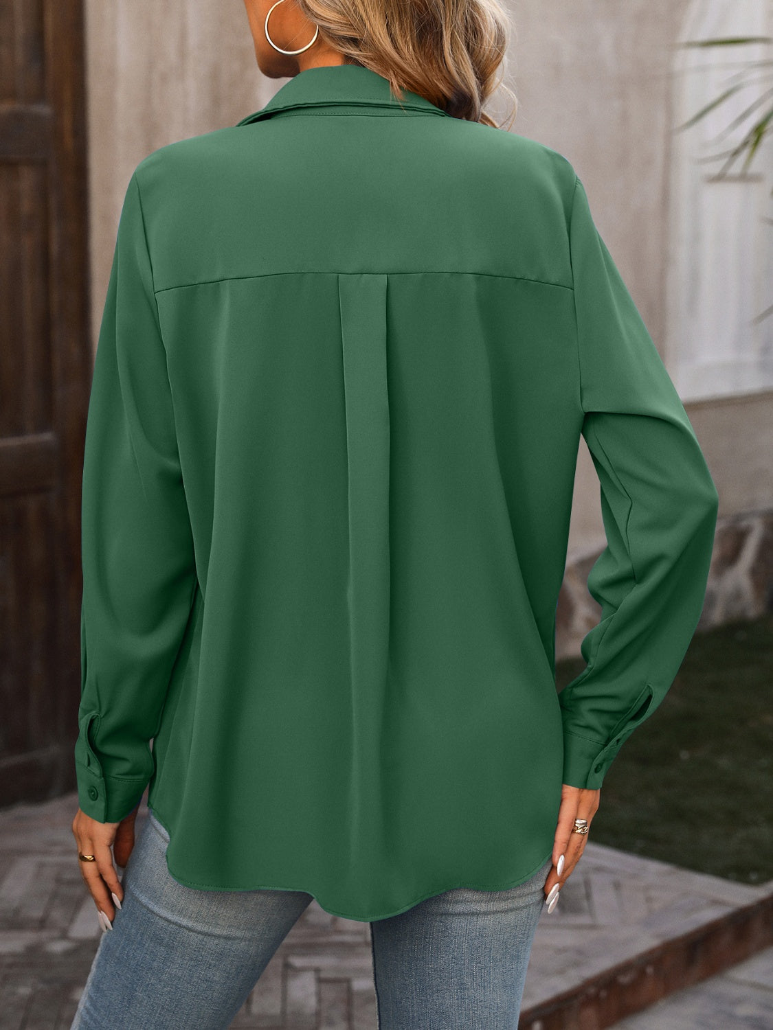 Mandy Button Up Collared Neck Long Sleeve Shirt - Luxe4Everyday Dark Green / S Shirts