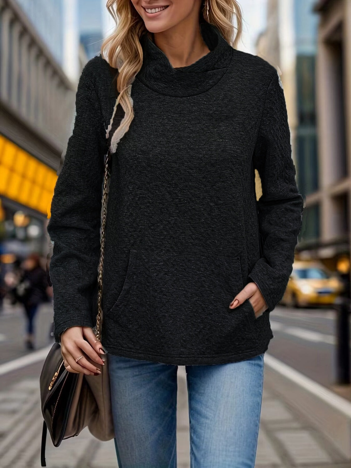 Pocketed Turtleneck Long Sleeve Sweatshirt - Luxe4Everyday Sweater