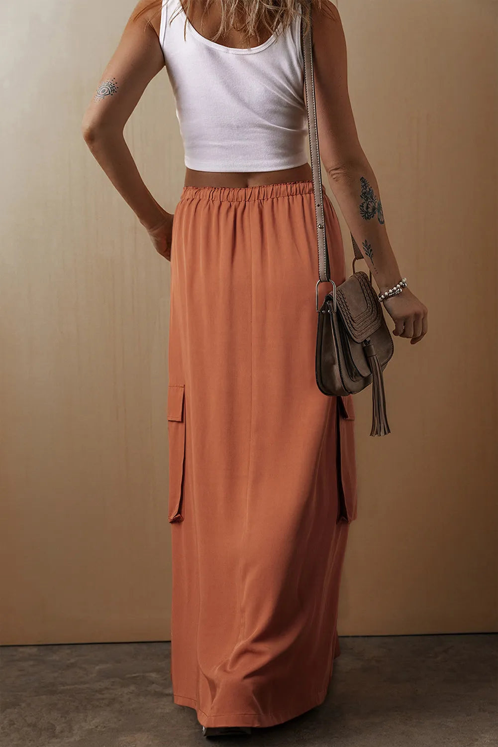 Drawstring Maxi Skirt with Pockets - Luxe4Everyday Skirt