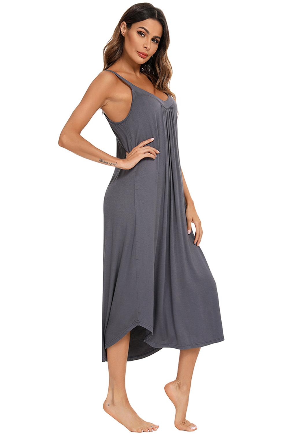 V-Neck Midi Lounge Dress - Luxe4Everyday Dark Gray / S Lounge Wear