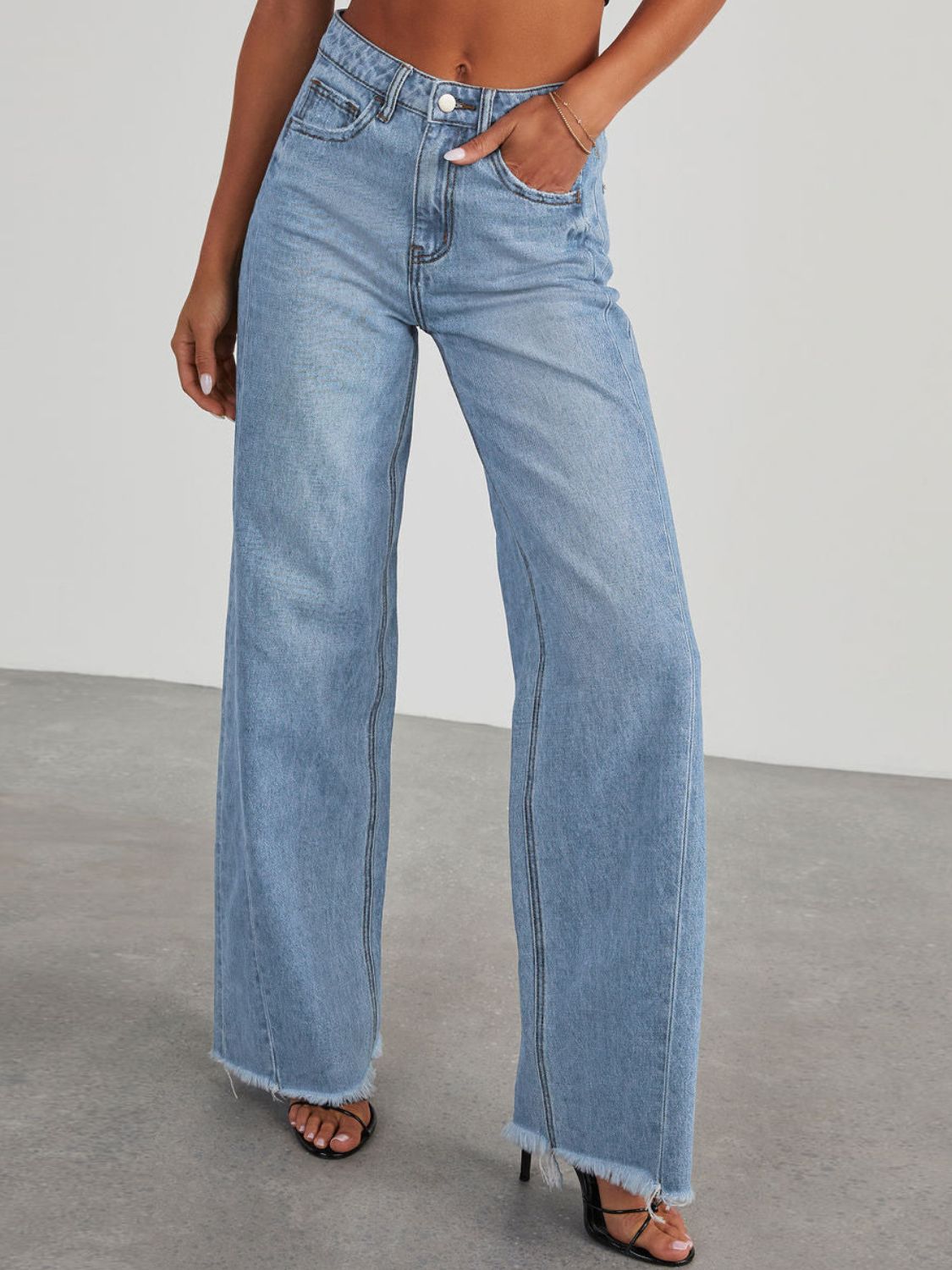 Raw Hem Wide Leg Jeans with Pockets - Luxe4Everyday Light / S Jeans