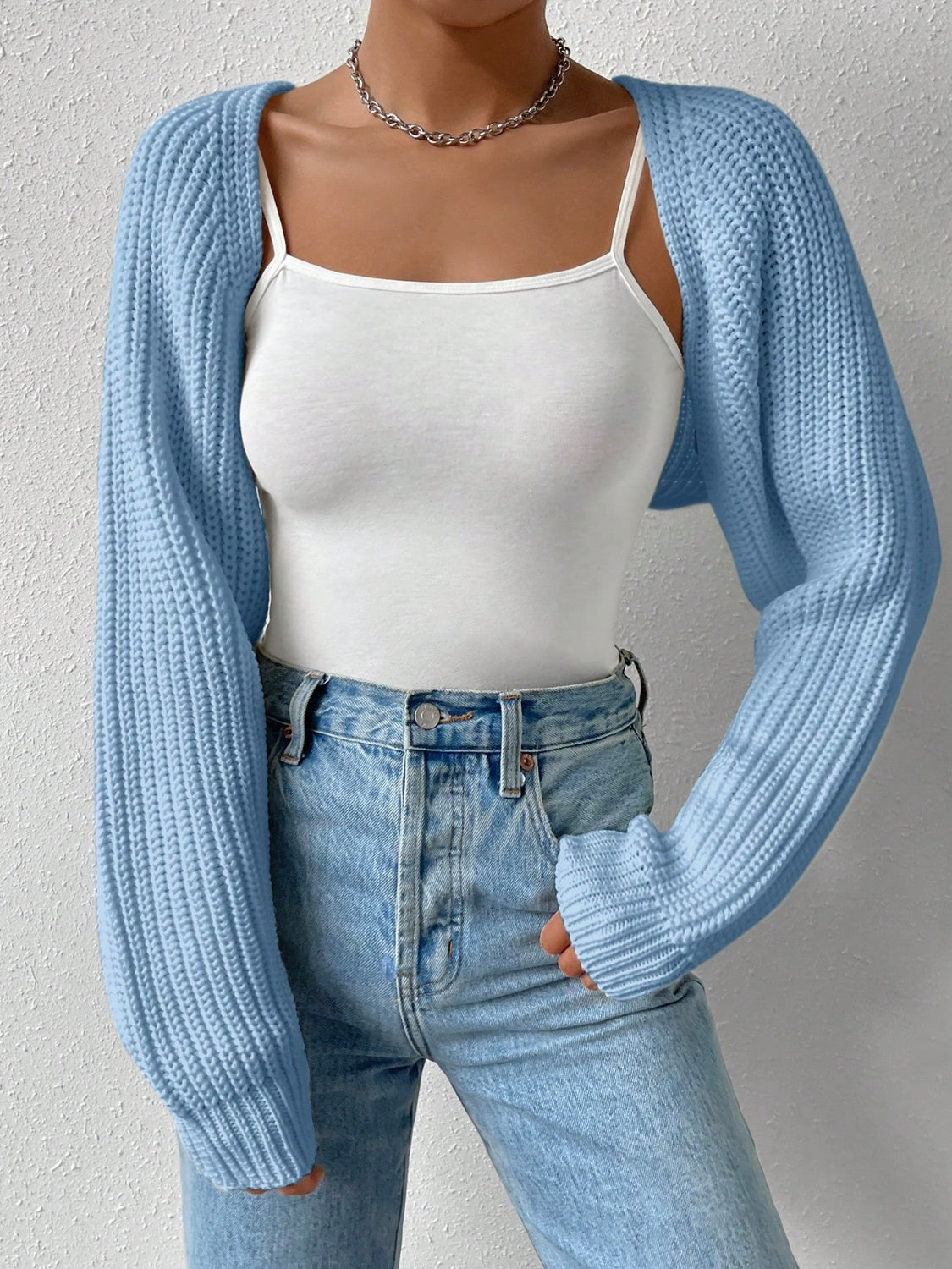 Honey Open Front Long Sleeve Cropped Cardigan - Luxe4Everyday Light Blue / S Sweater