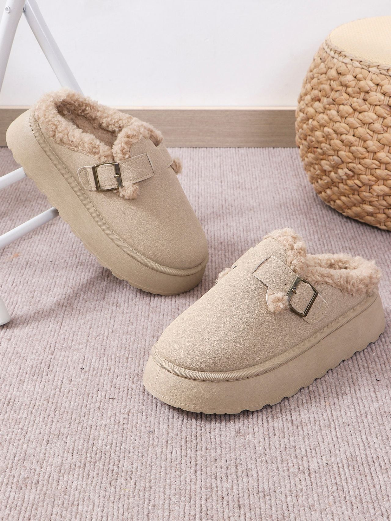 Thermal Fuzzy Buckle Platform Slippers - Luxe4Everyday Caramel / 36(US5) shoes