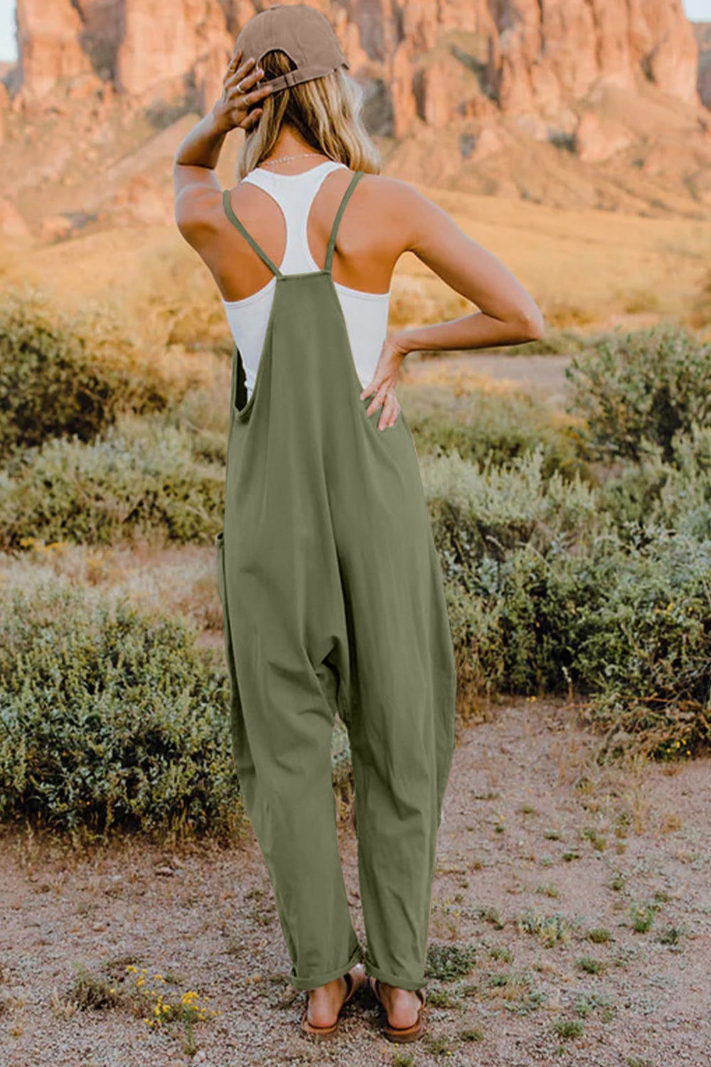 Double Take Full Size V-Neck Sleeveless Jumpsuit with Pockets - Luxe4Everyday Jumpsuit