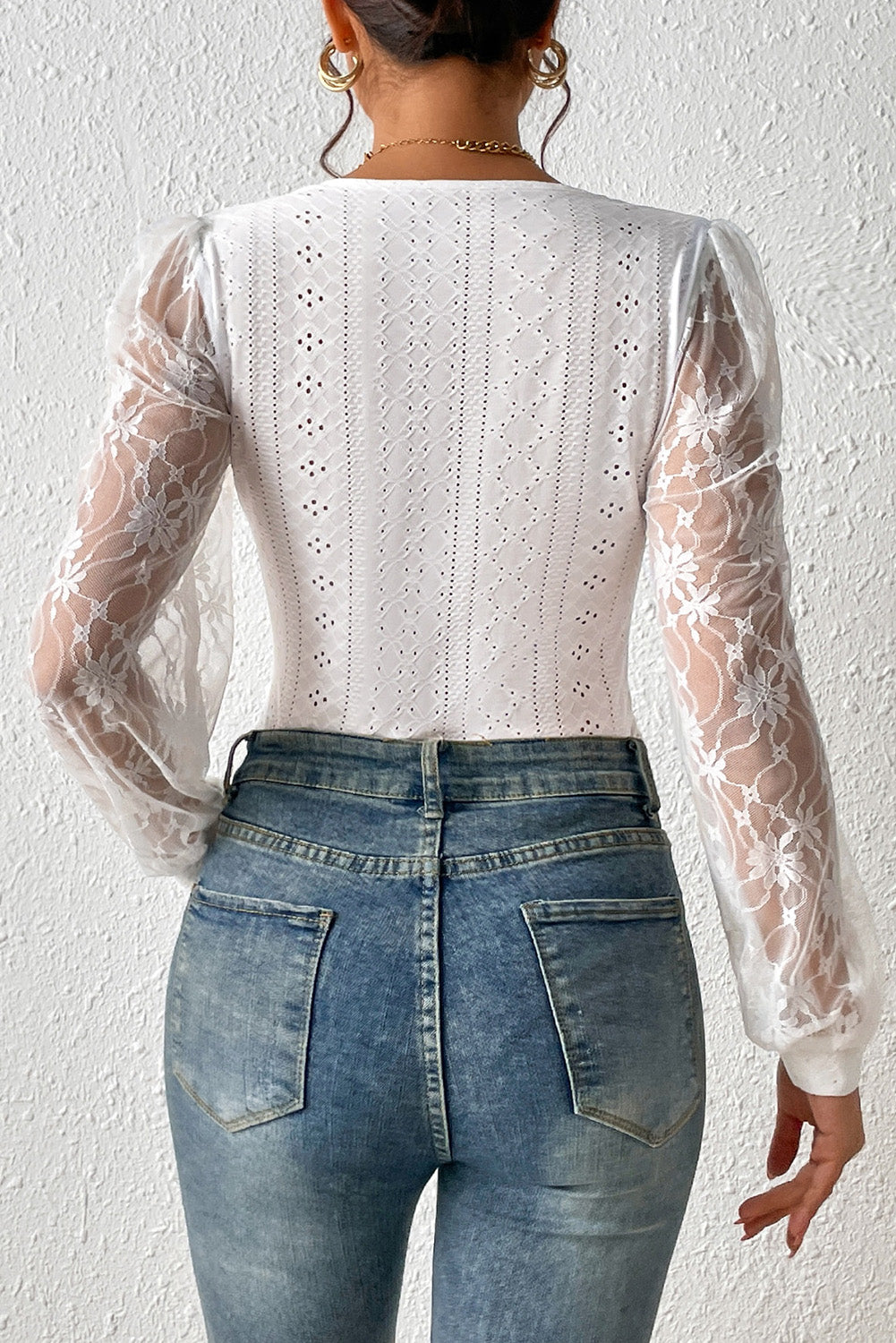 Eyelet Lace Long Sleeve Bodysuit - Luxe4Everyday White / S Bodysuits