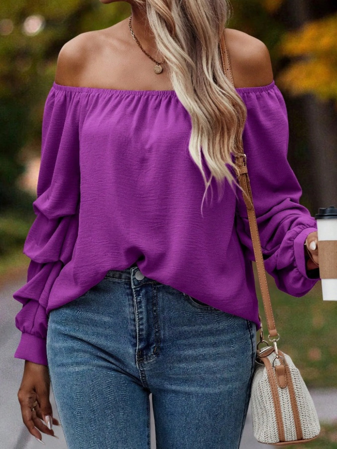 Ruched Off-Shoulder Long Sleeve Blouse - Luxe4Everyday Shirt