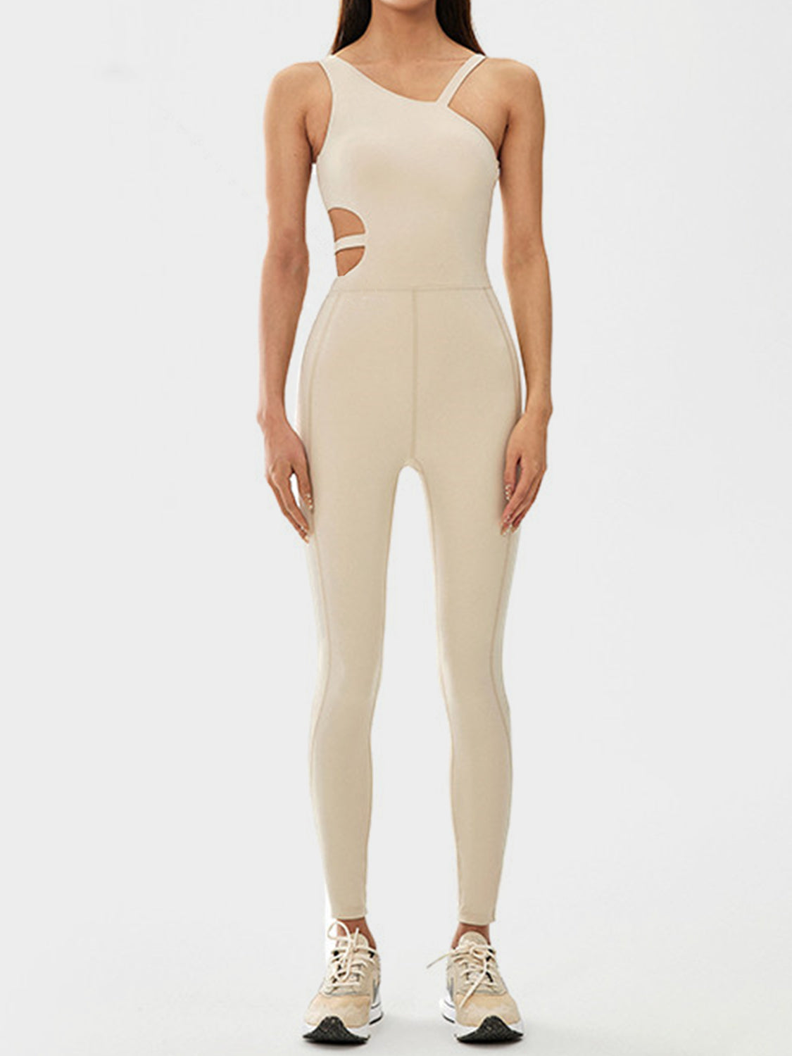 Cutout Asymmetrical Neck Active Jumpsuit - Luxe4Everyday Acivewear