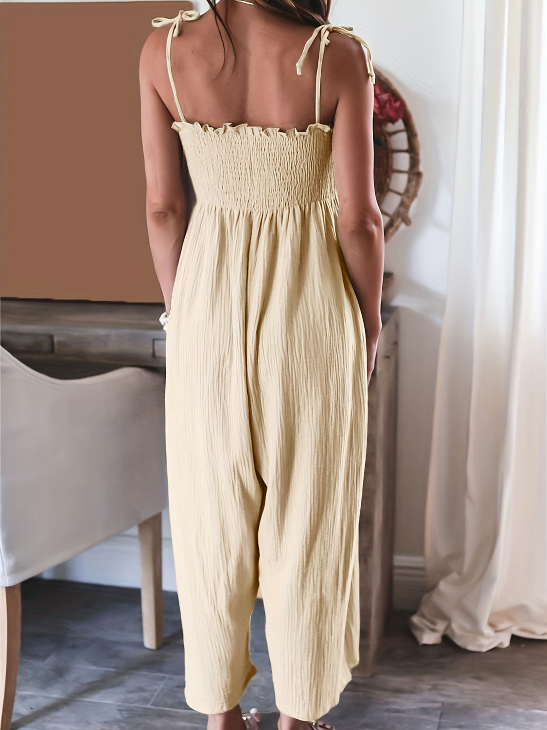 Full Size Smocked Spaghetti Strap Wide Leg Jumpsuit - Luxe4Everyday