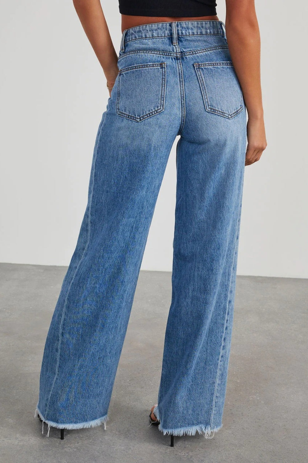 Raw Hem Wide Leg Jeans with Pockets - Luxe4Everyday Jeans