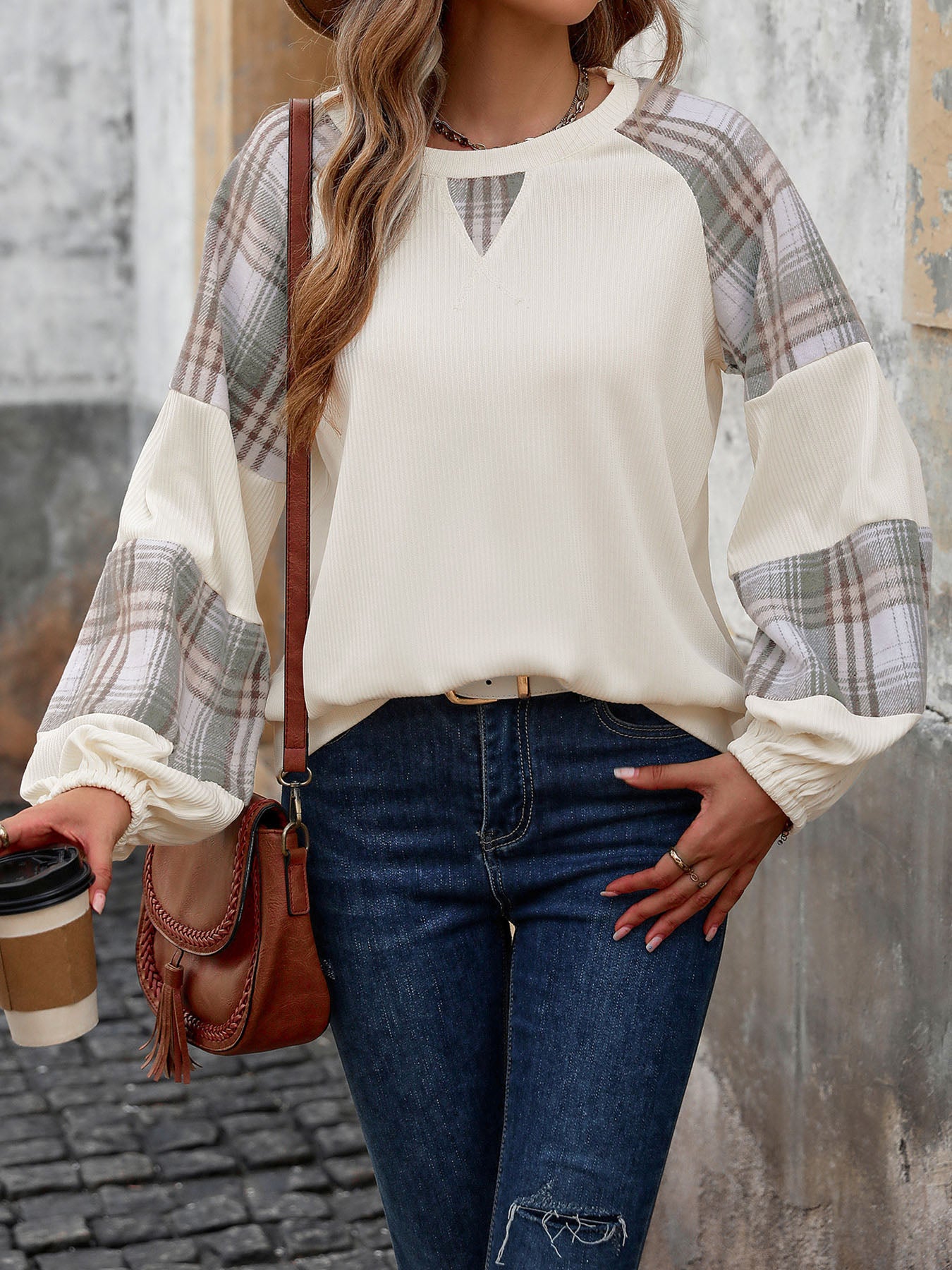 Perfee Plaid Round Neck Long Sleeve Sweatshirt - Luxe4Everyday Sweater