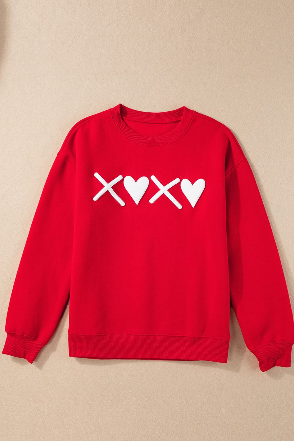 Valentine’s Day XOXO Round Neck Drop Shoulder Sweatshirt - Luxe4Everyday Red / S Sweater