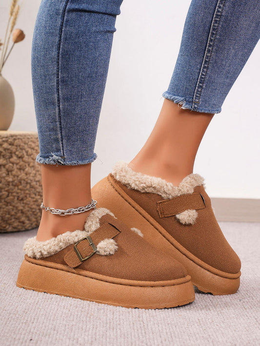 Thermal Fuzzy Buckle Platform Slippers - Luxe4Everyday Caramel / 36(US5) shoes