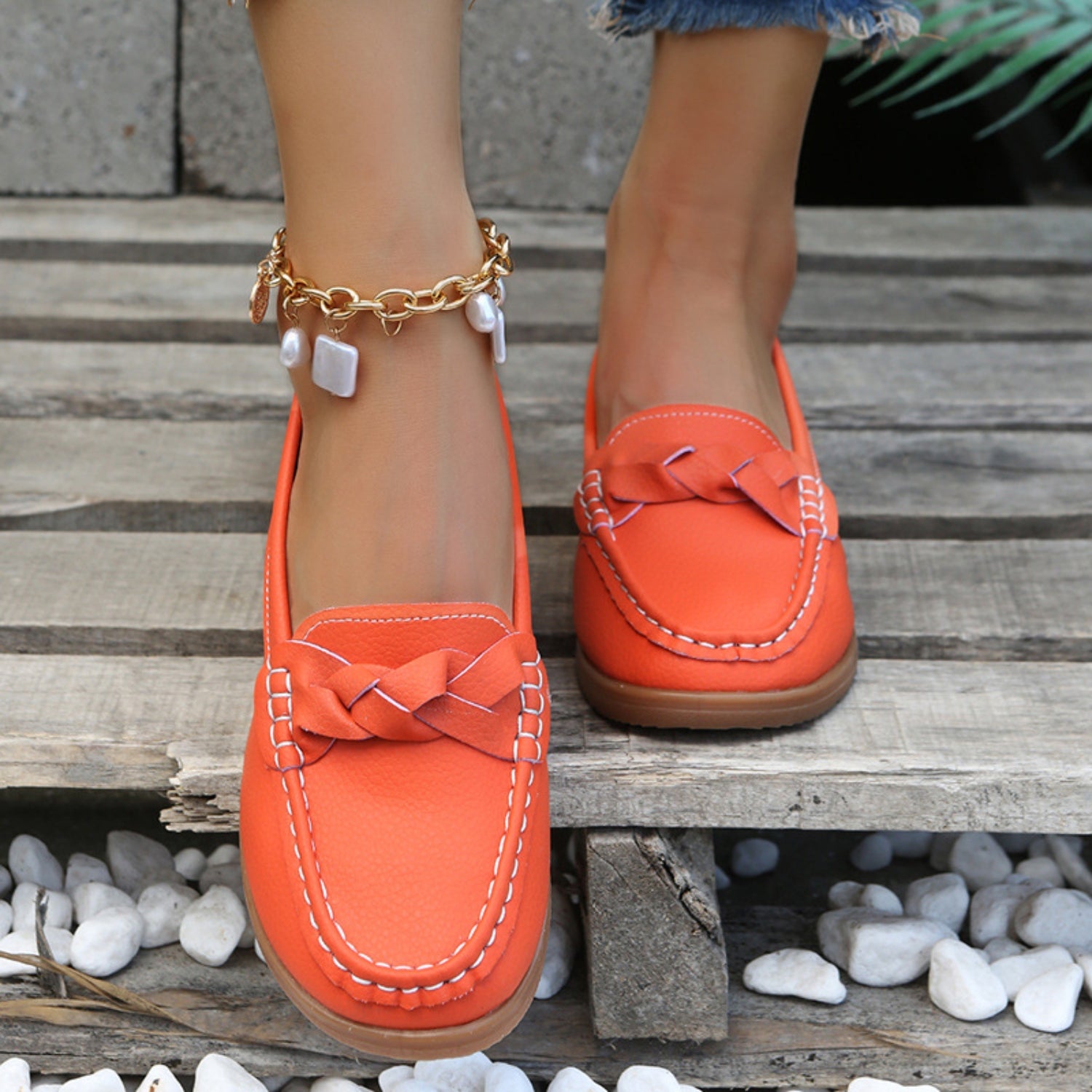 Weave Wedge Heeled Loafers - Luxe4Everyday Orange-Red / 35(US4) Shoes