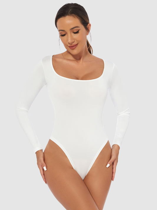 Full Size Scoop Neck Long Sleeve Bodysuit - Luxe4Everyday White / S Bodysuit