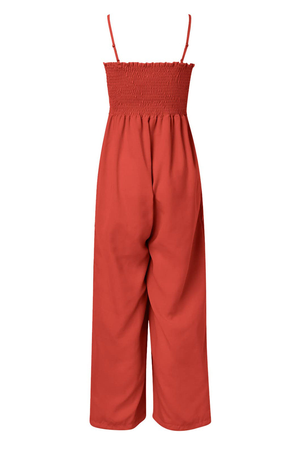 Smocked Spaghetti Strap Wide Leg Jumpsuit - Luxe4Everyday Orange-Red / S Jumpsuit