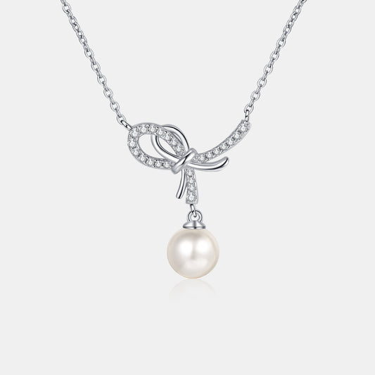 Natural Pearl Pendant Moissanite 925 Sterling Silver Necklace - Luxe4Everyday Silver / One Size Necklace