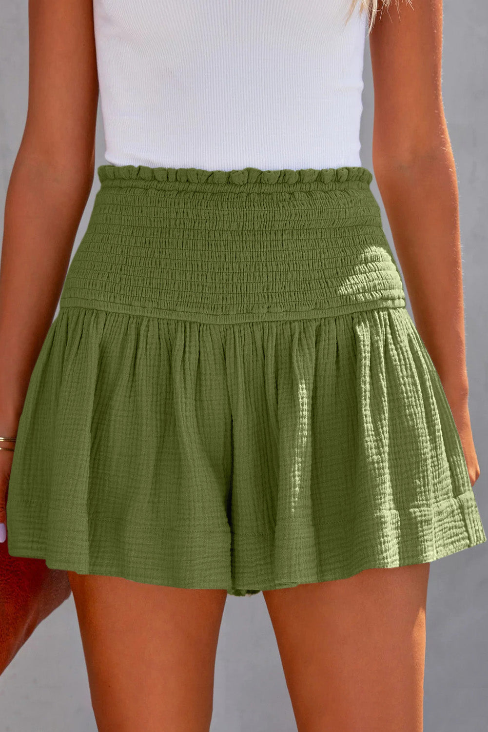 Smocked Waistband Shorts - Luxe4Everyday Moss / S Shorts