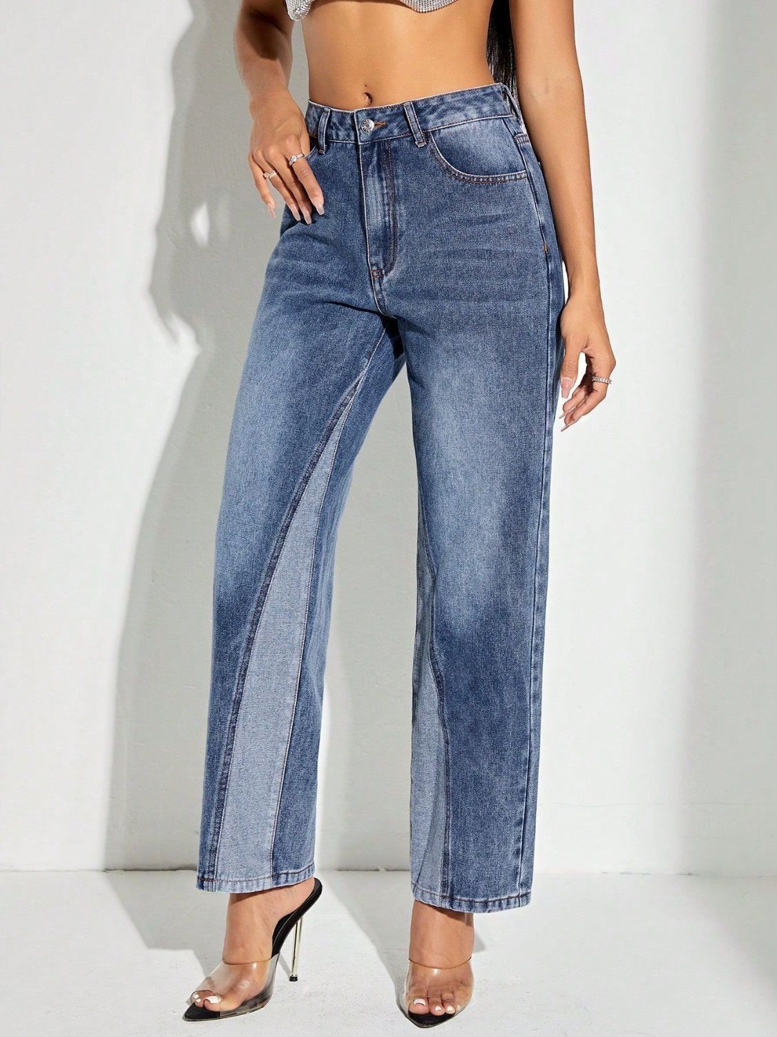 Contrast Patchwork Straight Jeans with Pockets - Luxe4Everyday Medium / XS Jeans