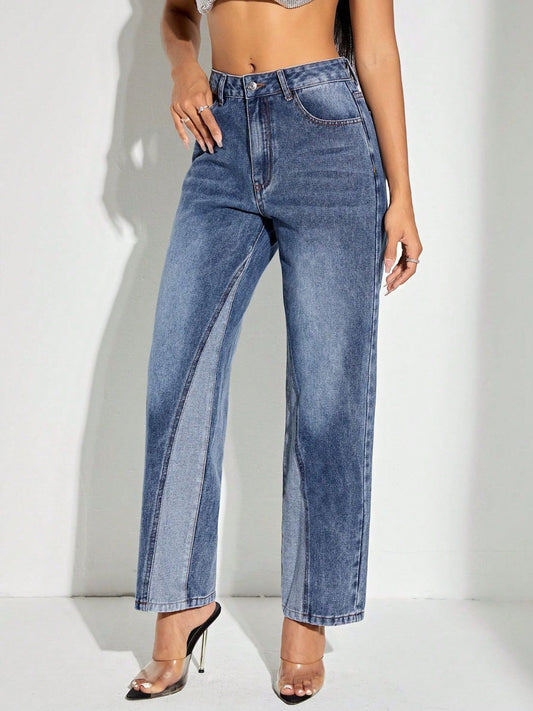 Contrast Patchwork Straight Jeans with Pockets - Luxe4Everyday Medium / XS Jeans