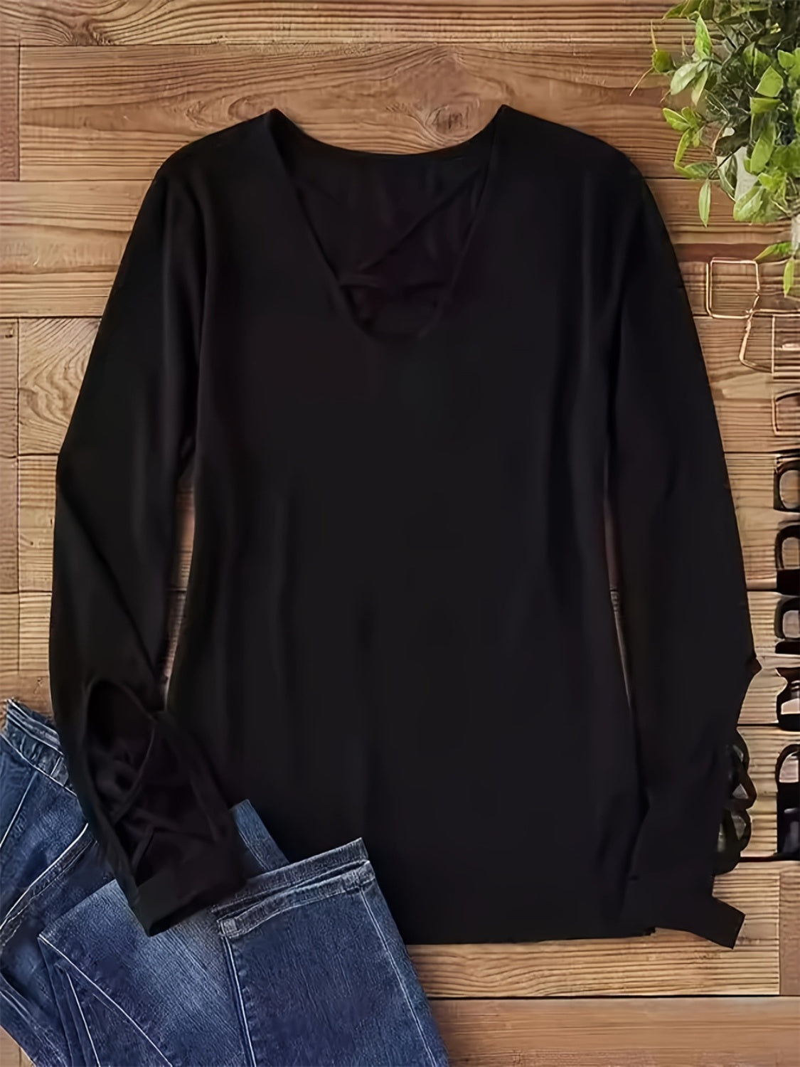 Cutout Crisscross Long Sleeve T-Shirt - Luxe4Everyday Black / S Shirts