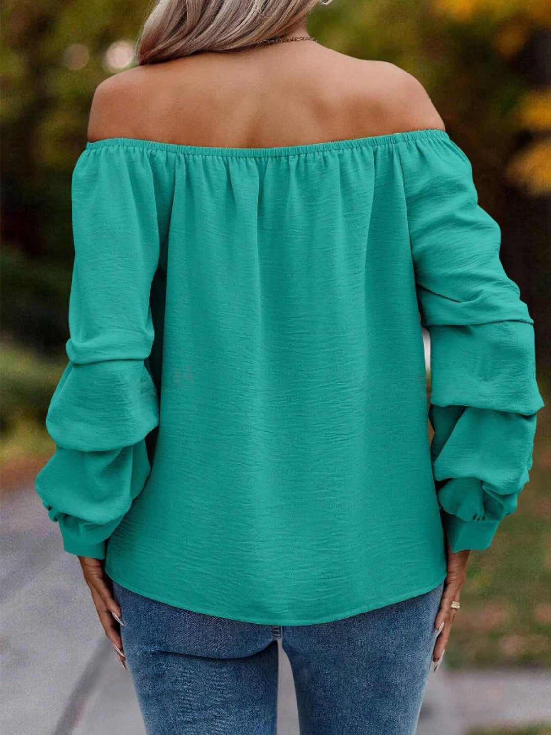 Ruched Off-Shoulder Long Sleeve Blouse - Luxe4Everyday Shirt