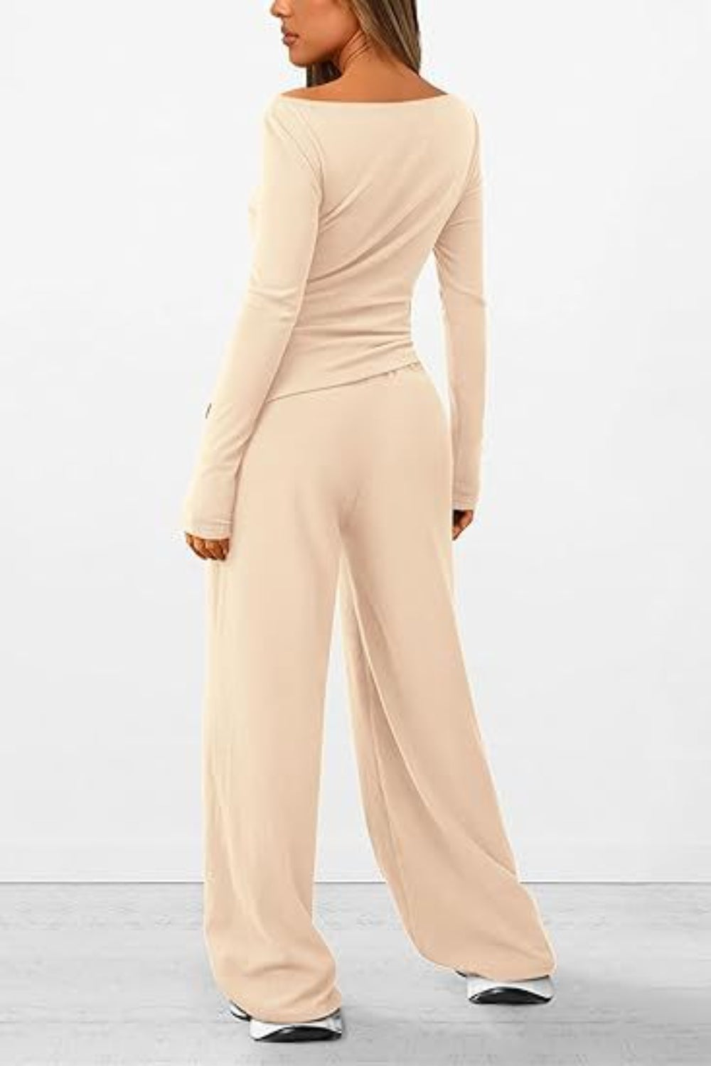 Round Neck Long Sleeve Top and Pants Set - Luxe4Everyday two-piece set