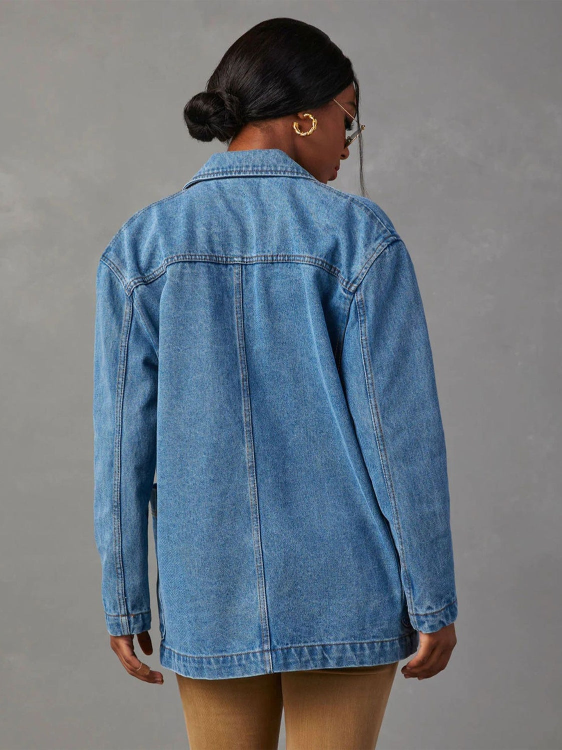 Collared Neck Long Sleeve Denim Jacket - Luxe4Everyday Jacket