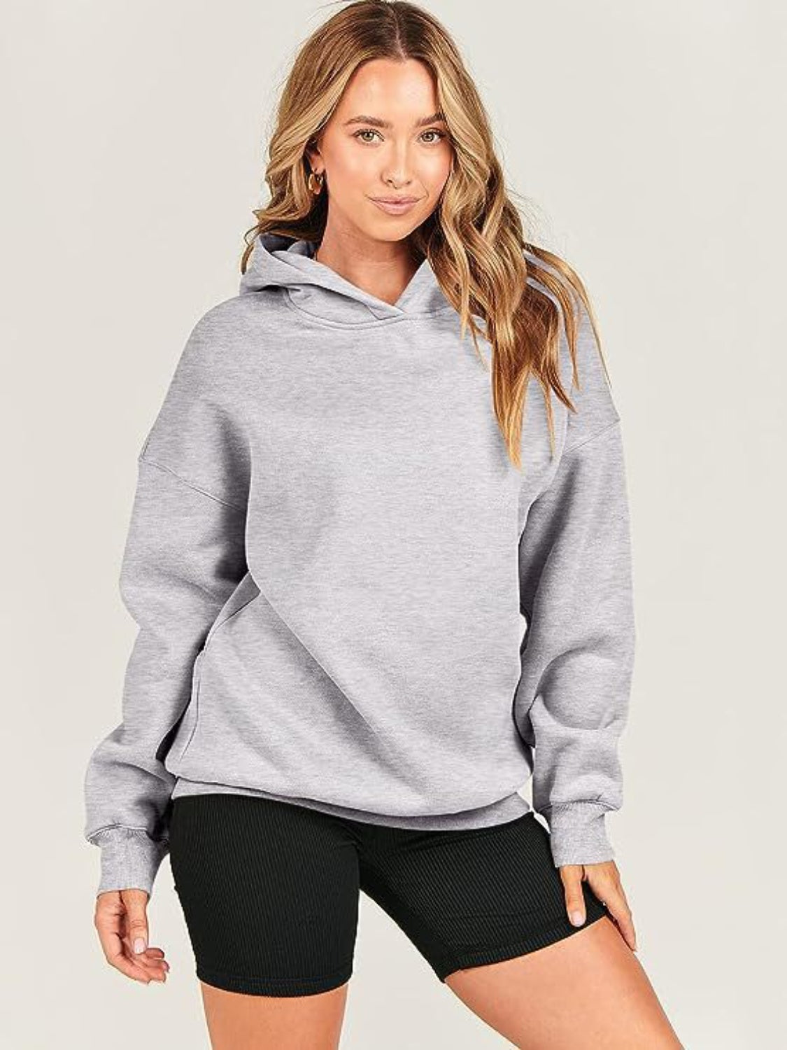 Dropped Shoulder Long Sleeve Hoodie - Luxe4Everyday Light Gray / S Hoodie