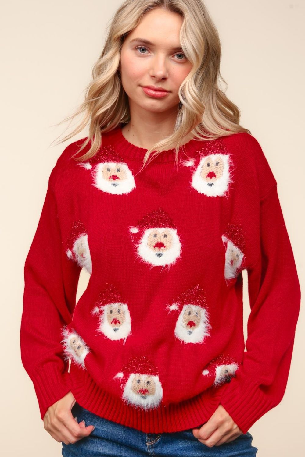 Haptics Santa Sparkle Brushed Sweater - Luxe4Everyday Red / S Sweater