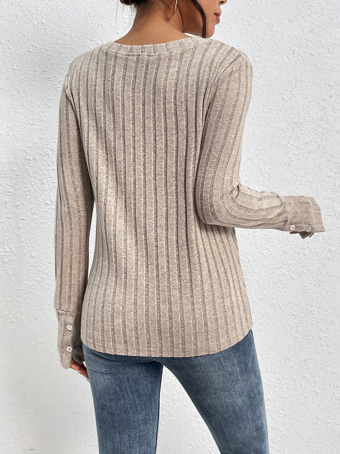 Perfee Lace Detail Ribbed V-Neck Long Sleeve Top - Luxe4Everyday Shirt