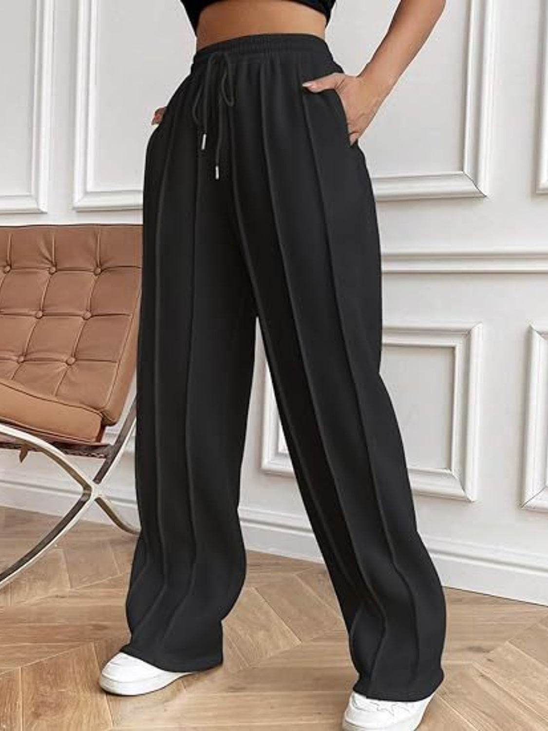 Drawstring Wide Leg Pants with Pockets - Luxe4Everyday Pants