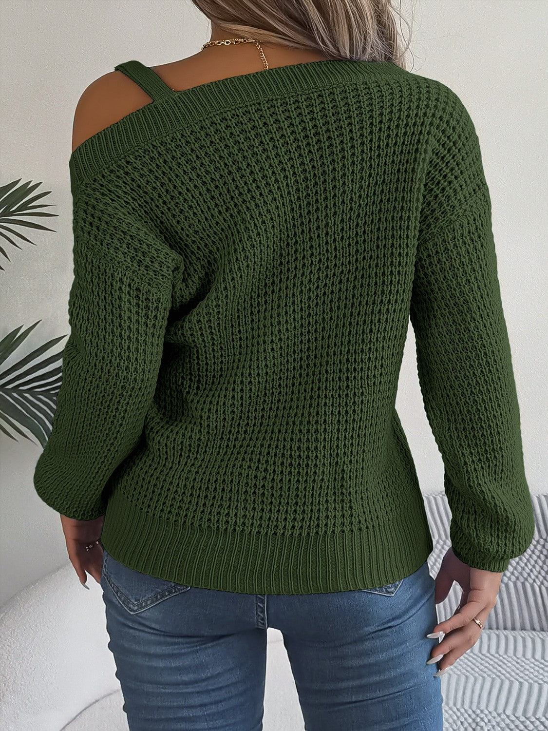 Asymmetrical Neck Long Sleeve Sweater - Luxe4Everyday Sweater