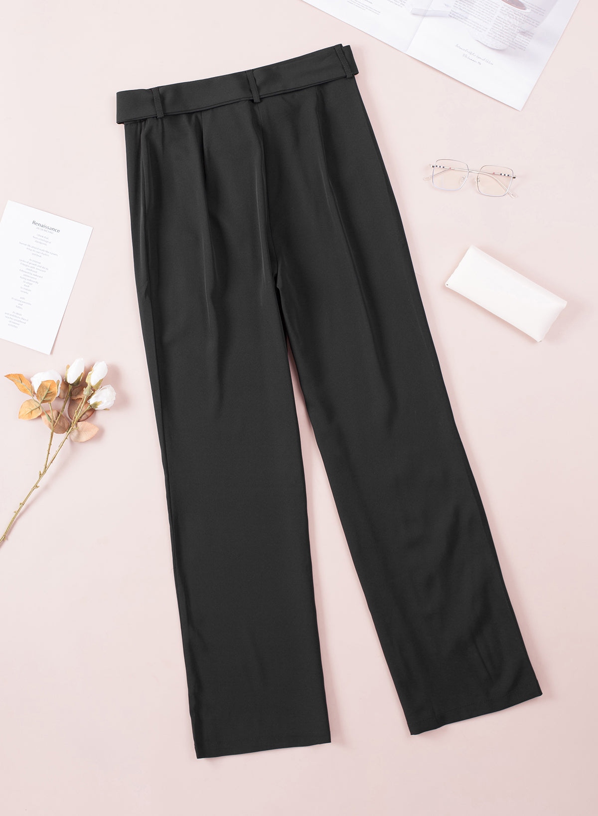 Tied High Waist Straight Pants - Luxe4Everyday Black / S Pants