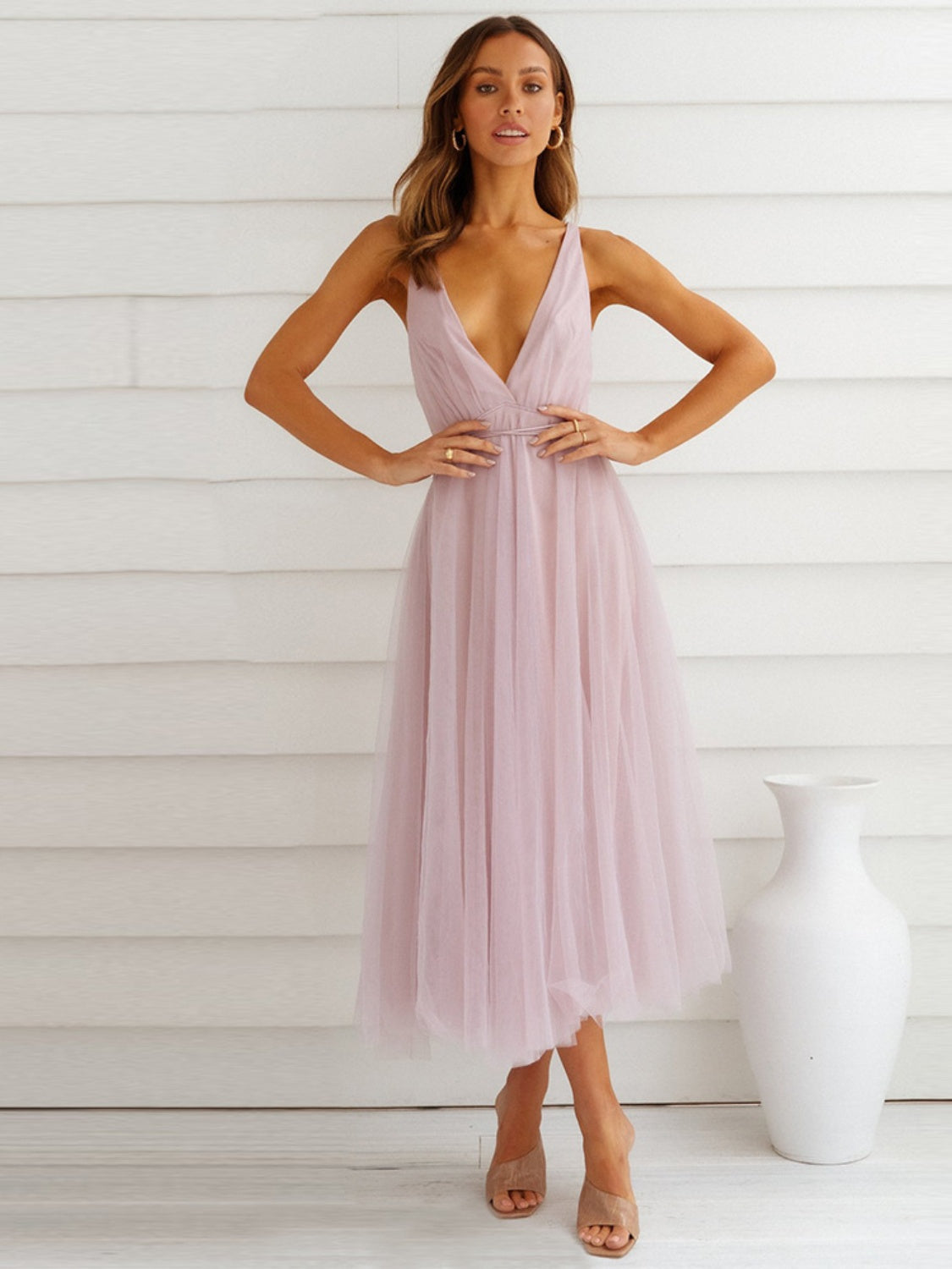 Backless Crisscross Sleeveless Midi Dress - Luxe4Everyday Blush Pink / S Dress