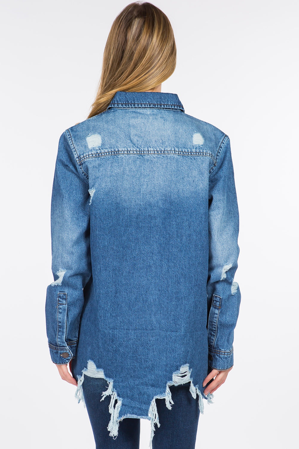 American Bazi Distressed Frayed Hem Denim Jacket - Luxe4Everyday Jacket