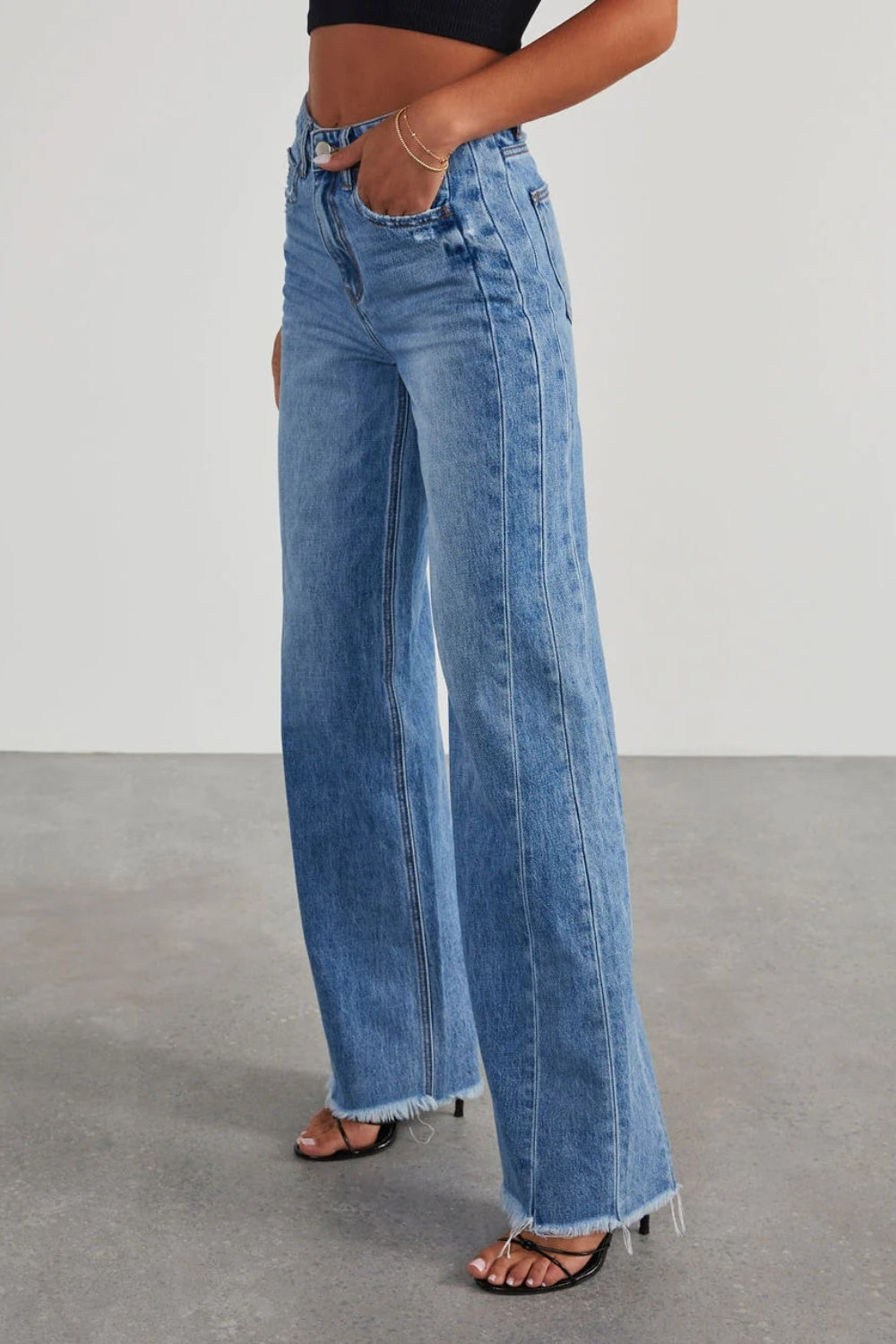 Raw Hem Wide Leg Jeans with Pockets - Luxe4Everyday Jeans