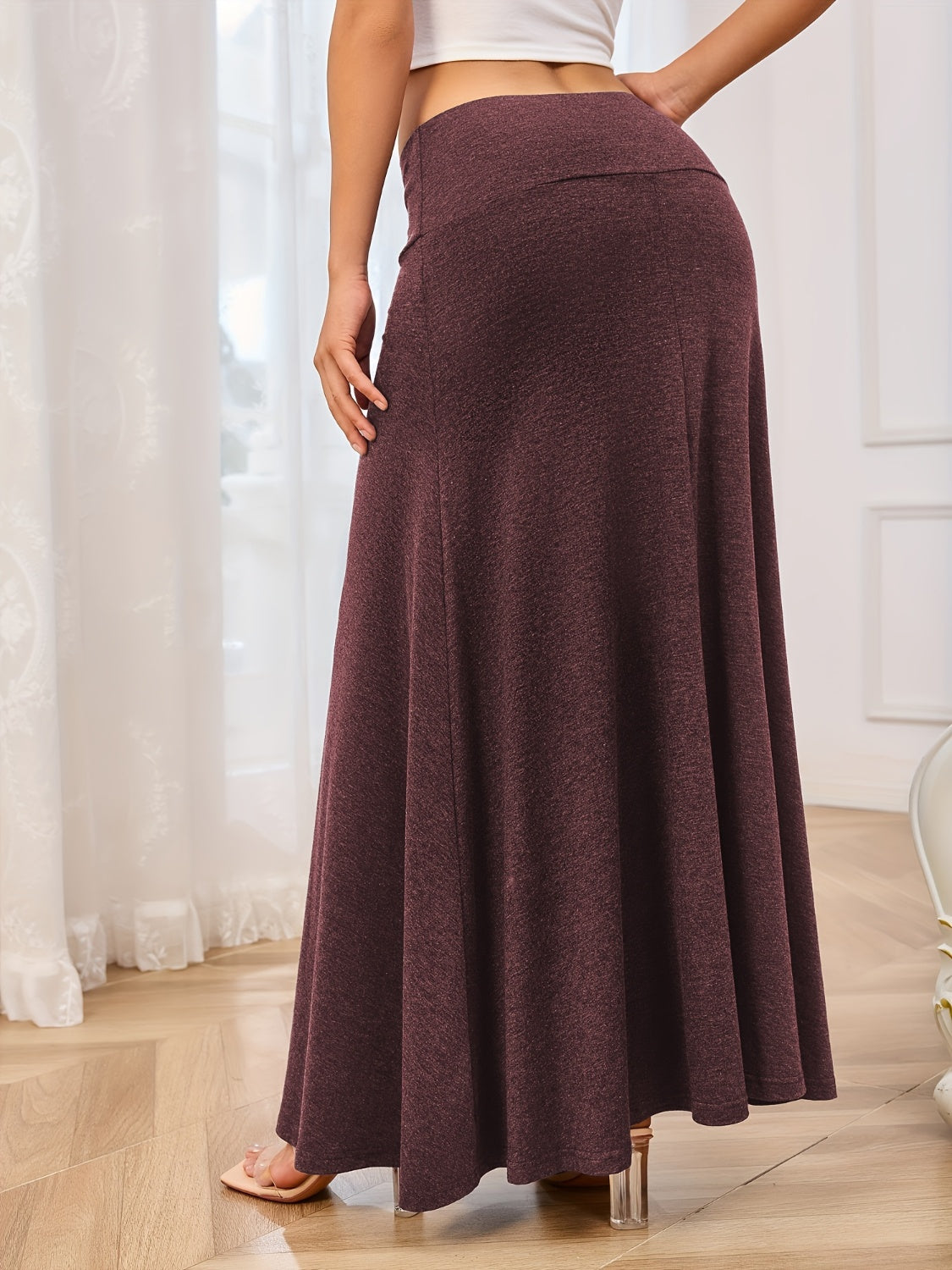 Solid Elastic Waist Maxi Skirt - Luxe4Everyday Dark Gray / S Skirt