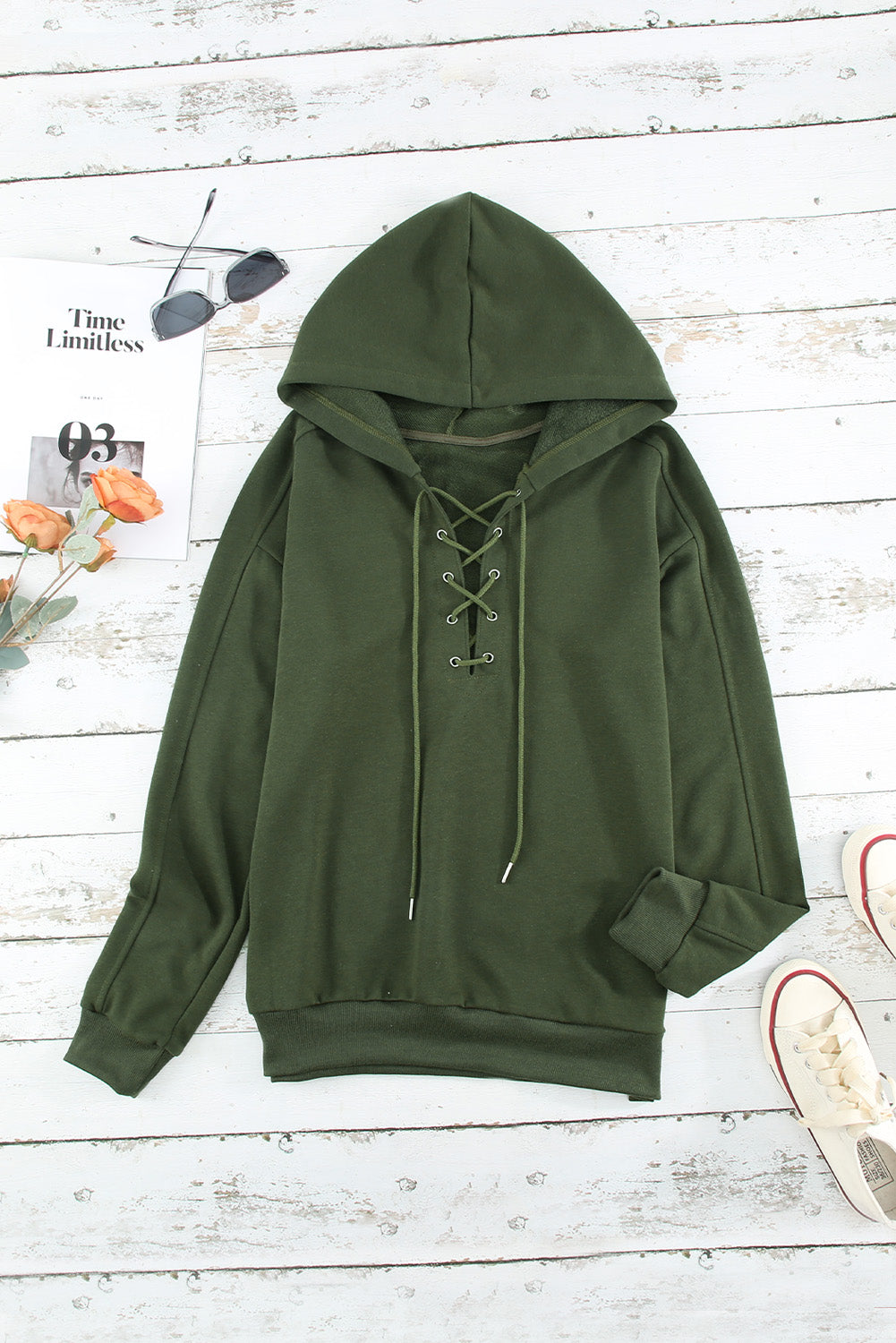 Lace-Up Dropped Shoulder Hoodie - Luxe4Everyday Hoodie