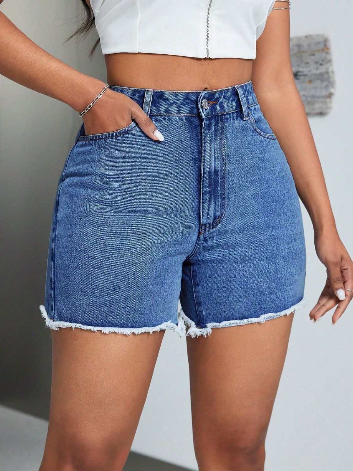 Raw Hem High Waist Denim Shorts - Luxe4Everyday Shorts