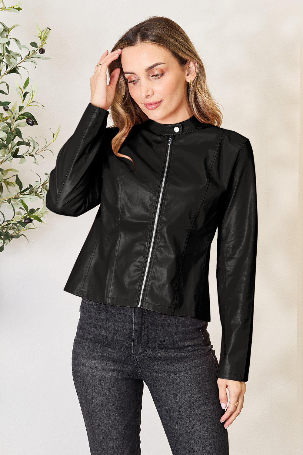 Mock Neck Zip Up Jacket - Luxe4Everyday Black / S Coat