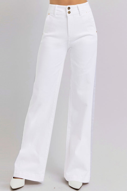 RISEN Full Size Tummy Control Double Button Wide Leg Jeans - Luxe4Everyday White / 0(24) Jeans