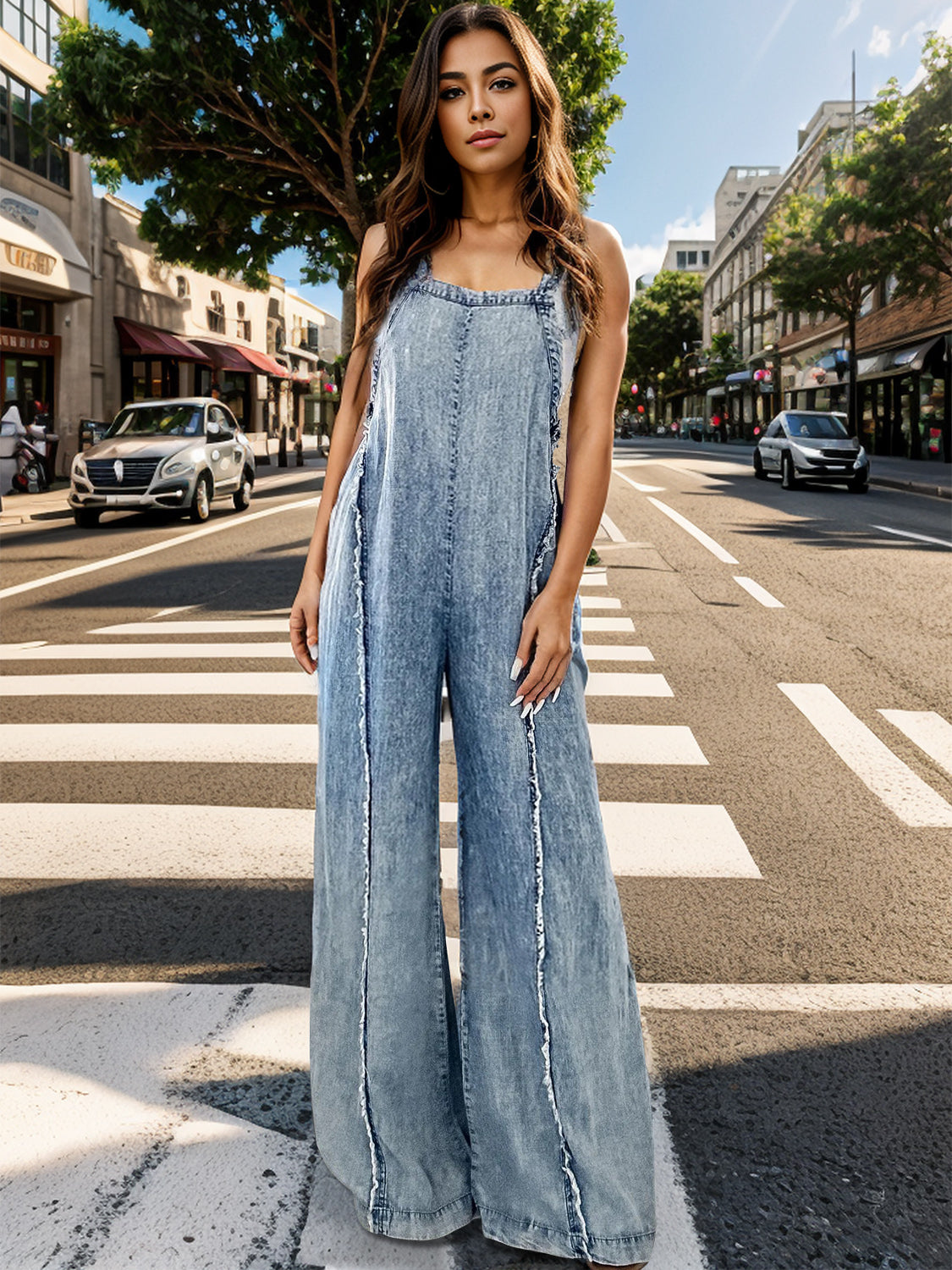 Adjustable Strap Wide Leg Denim Overalls - Luxe4Everyday Overalls