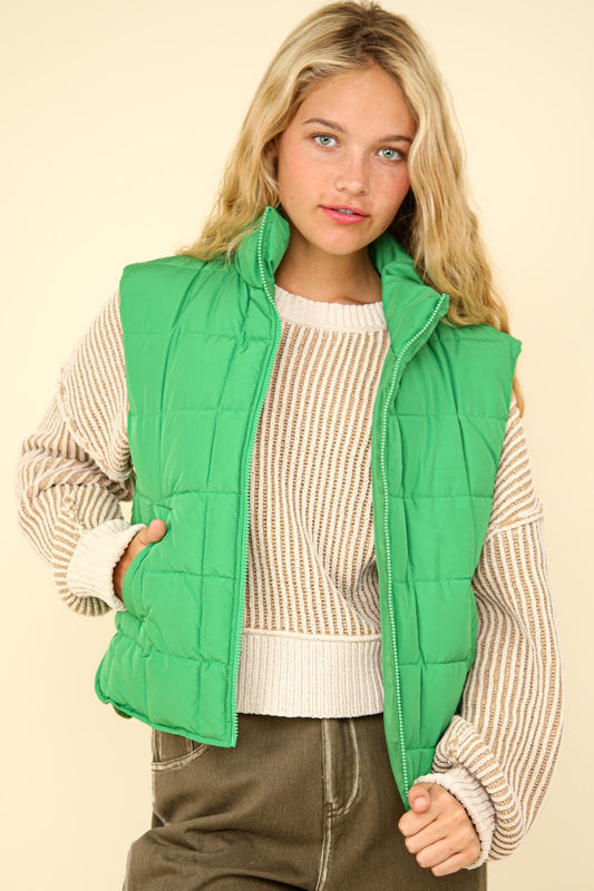 VERY J Zip Up Puffer Padded Warm Vest - Luxe4Everyday Kelly Green / S Jacket