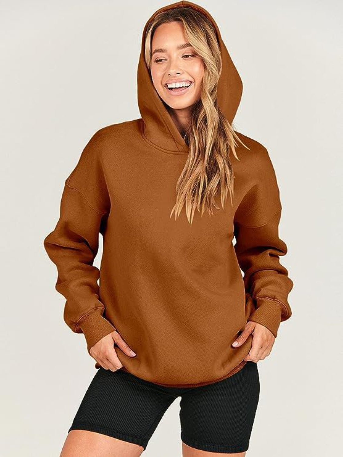 Dropped Shoulder Long Sleeve Hoodie - Luxe4Everyday Hoodie