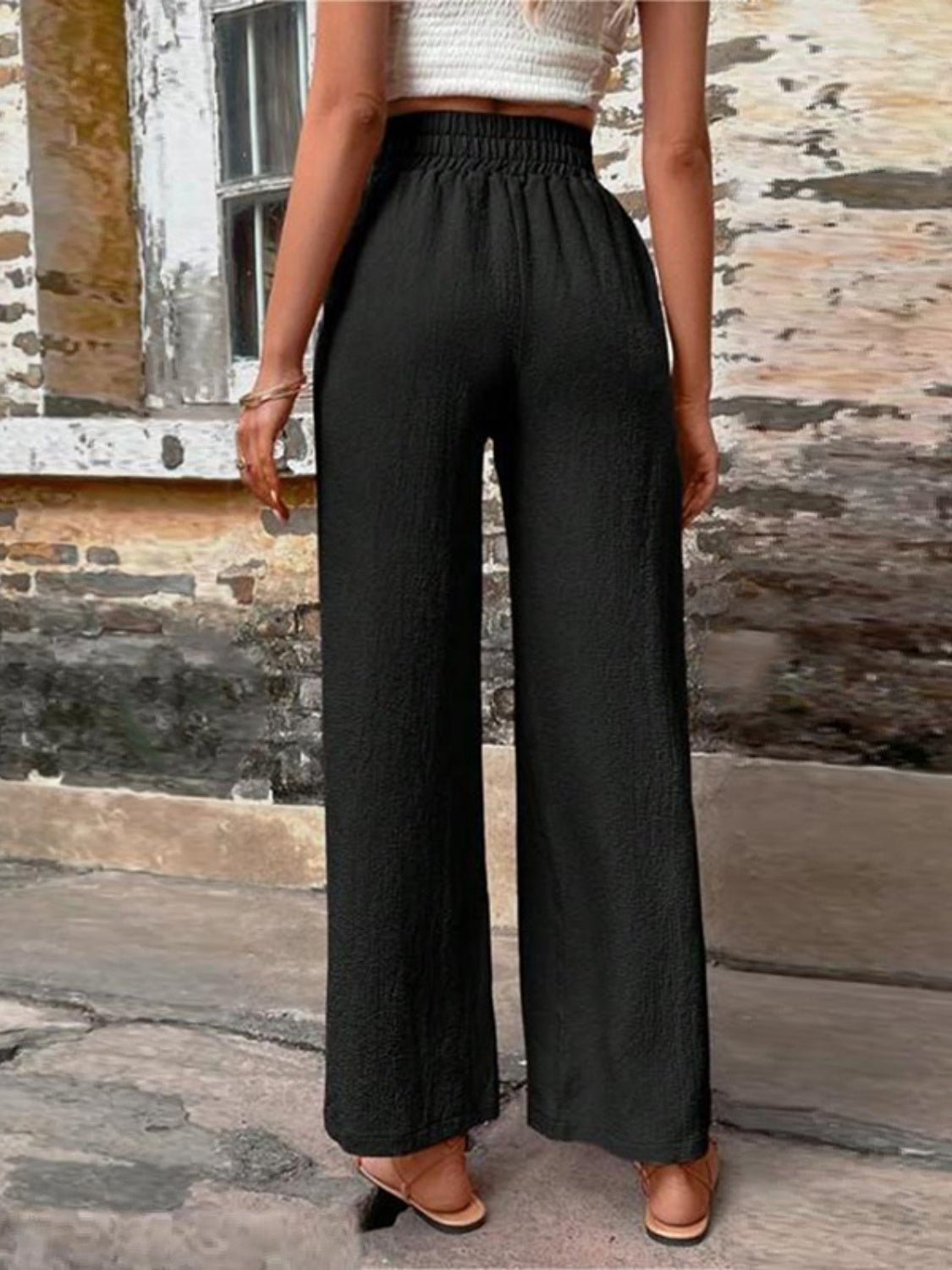 Tied High Waist Wide Leg Pants with Pockets - Luxe4Everyday Khaki / S Pants