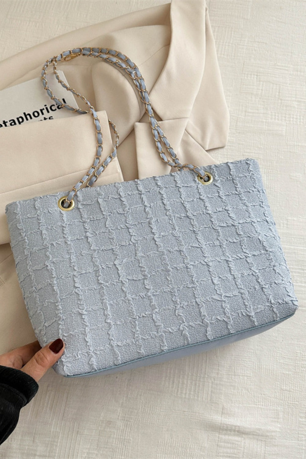 Polyester Texture Chain Tote bag - Luxe4Everyday Light Blue / One Size Bags