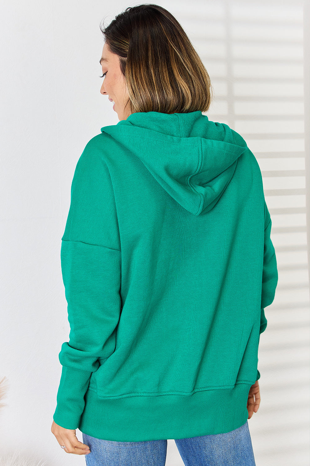 Zenana Half Snap Long Sleeve Hoodie - Luxe4Everyday K Green / S Hoodie